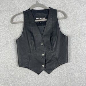 Wilsons Leather Black Leather Snap Front Vest Womens Size M Moto Grunge Biker